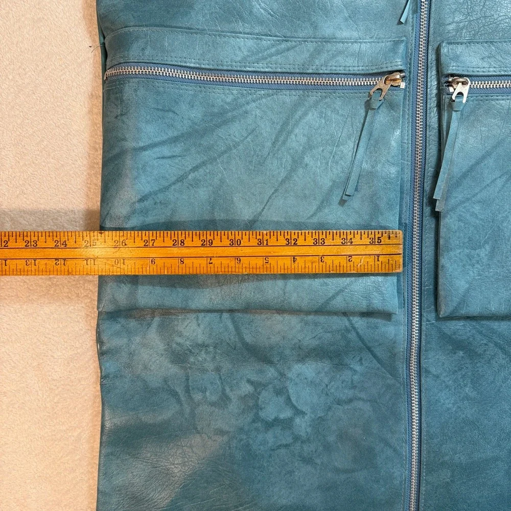 American Tourister Vintage Garment Bag Teal Blue Faux Leather Travel Suit Cover